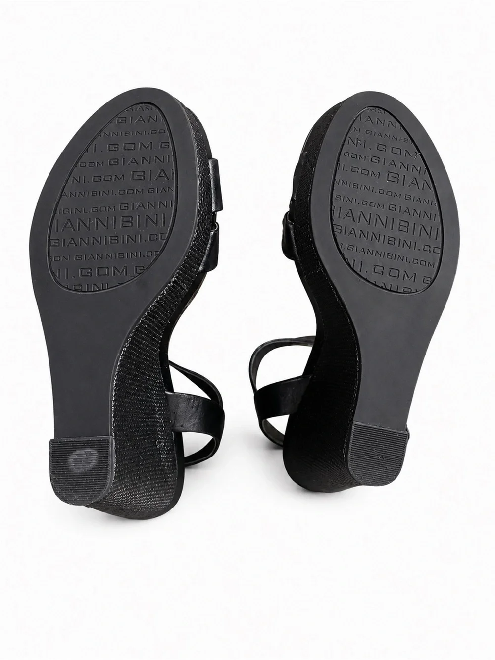 Gianni Bini Black Leather Wedge Sandals with Ankle Strap